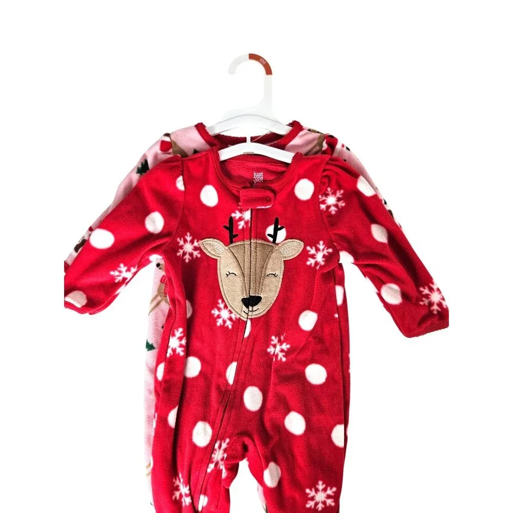 Carters Set of 2 Baby Girl Fleece Sleep Play Pajamas Size 9 Month Zipper Footie